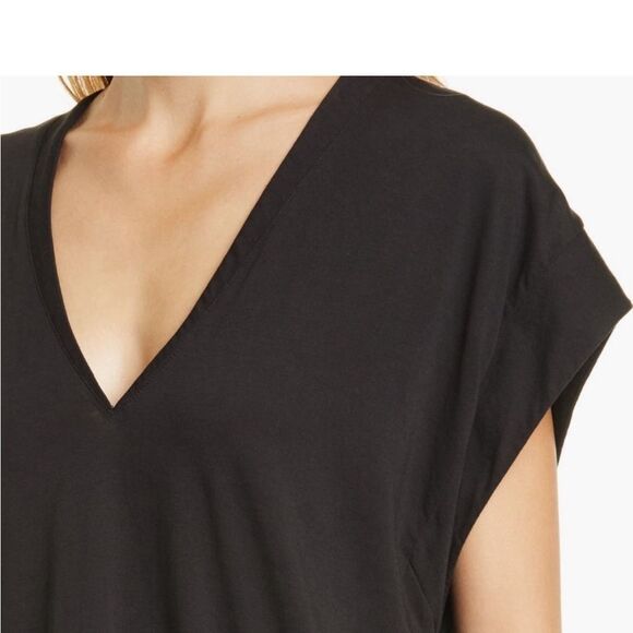 Frame Le High Rise V Neck Tee in Noir Size XL - Picture 3 of 9